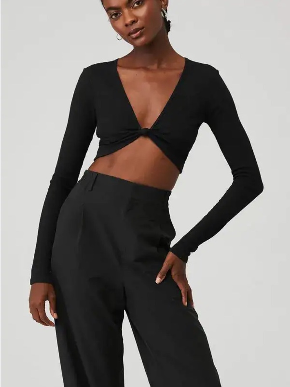 ALO Yoga ribbed knotty long sleeve top black size 4